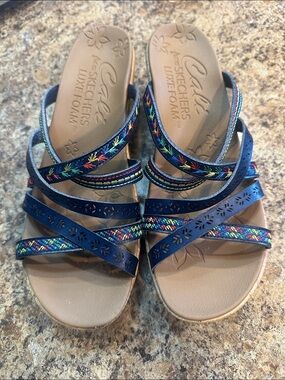 SKECHERS WEDGES WOMENS 11 new navy blue and multicolored
